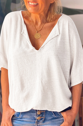 Solid Slit V Neck T-Shirts Ins Street